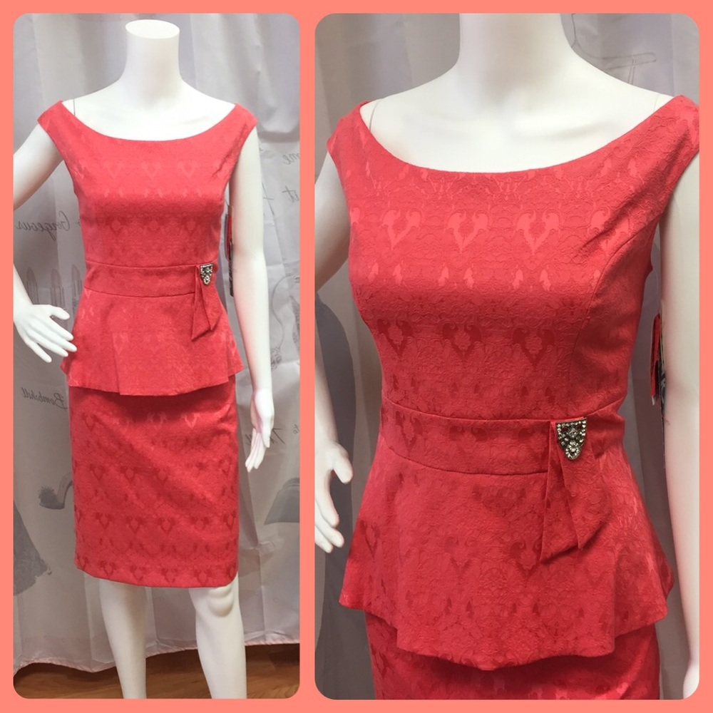 Boat neck midi coral dress size 8 by Ursula with peplum